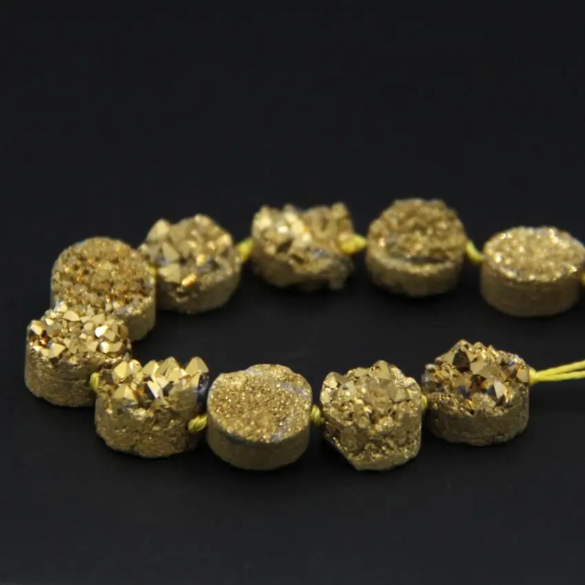 Круглые круглые шарики Geode Drusy из титанового золота 16 шт.|cabochon beads|round cabochonround flat beads