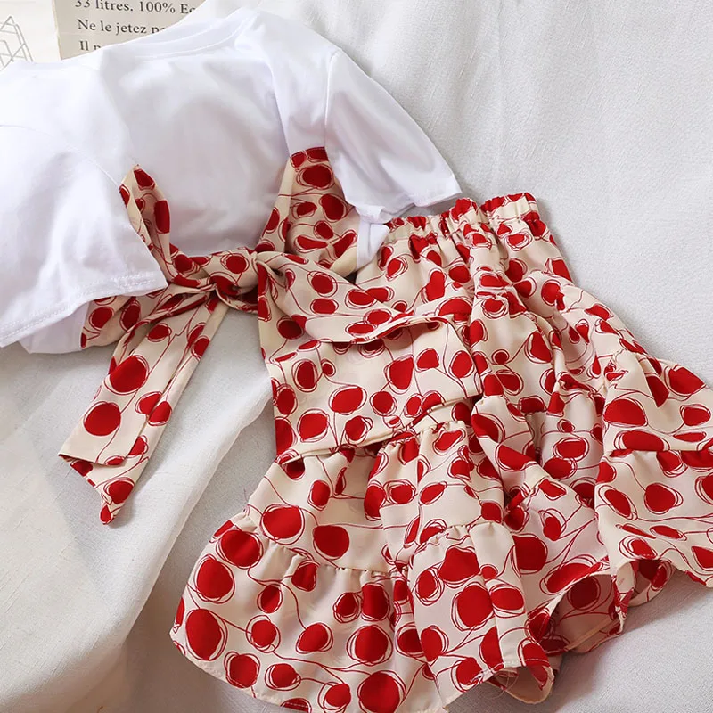 LISM/2019 г. летние комплекты в пляжном стиле белая футболка с бантом сзади + мини-юбка