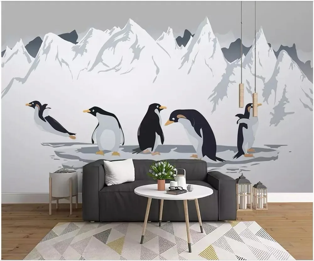 

3d фотообои WDBH, Пингвин, Снежная гора, мультяшный фон для стен