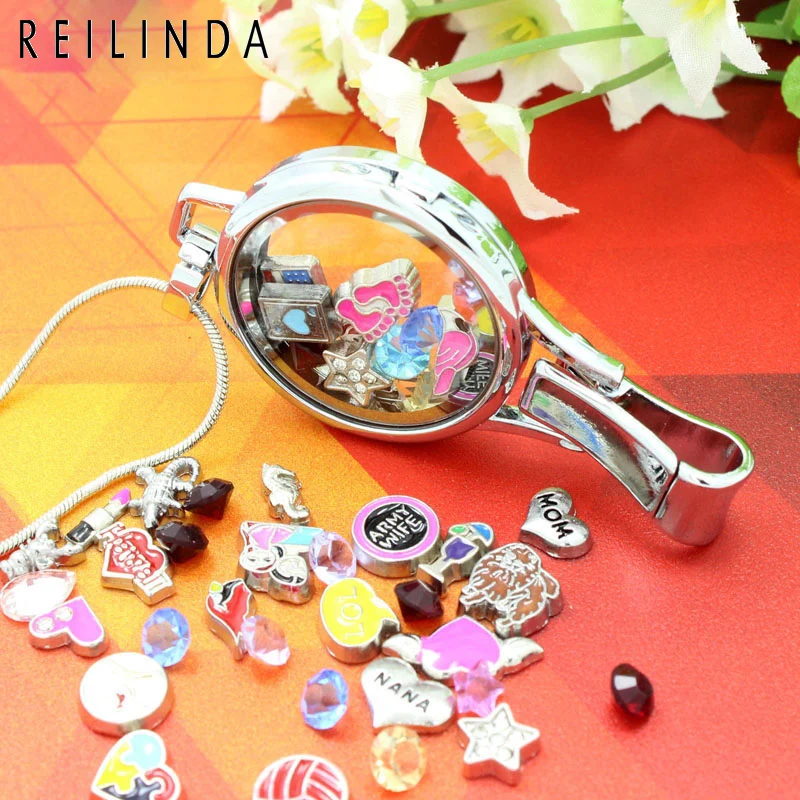 Wholesale Alloy Magnetic Floating Locket Lanyard with Badge Holder Included Chain Fit Charms And Birthstone | Украшения и