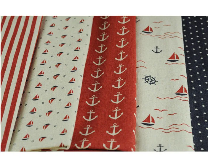 Льняная ткань в морском стиле 5 стилей плотная с принтом zakka 100*110 см материалы