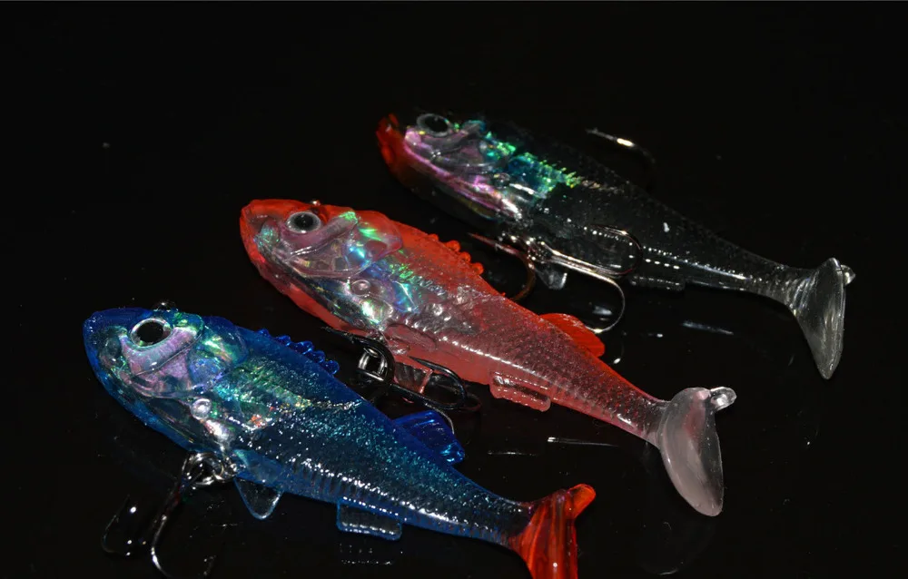 

5PCS Clear Fishing soft Lure Jig Replica Fish Baits Treble Hook T tail 8cm/15g Free shipping
