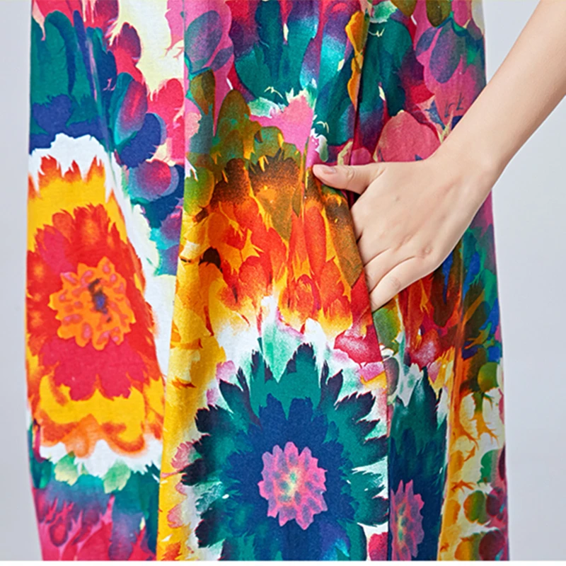 Женское повседневное пляжное платье свободное хлопковое с коротким рукавом и