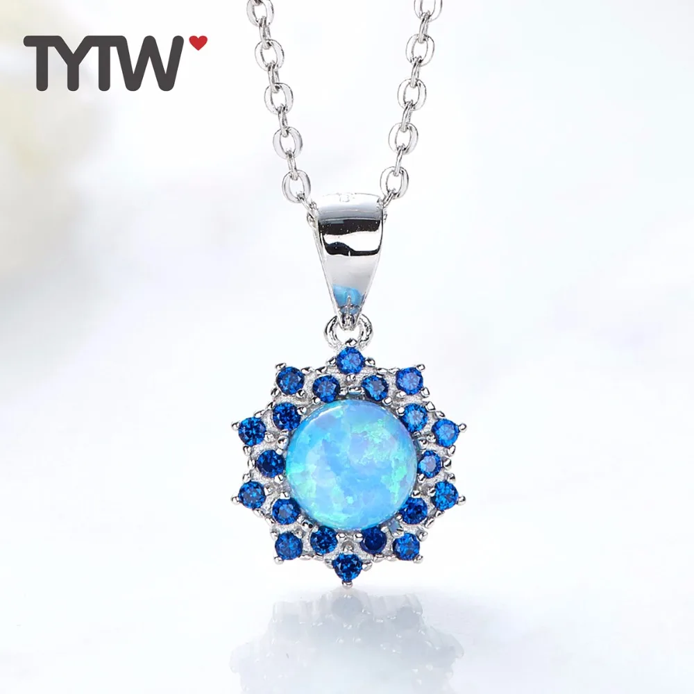 TYTW S925 Sterling Silver Opal gem jewel colorful Jewelry Special Gift Necklace sun Pendant choker necklaces for Women | Украшения и