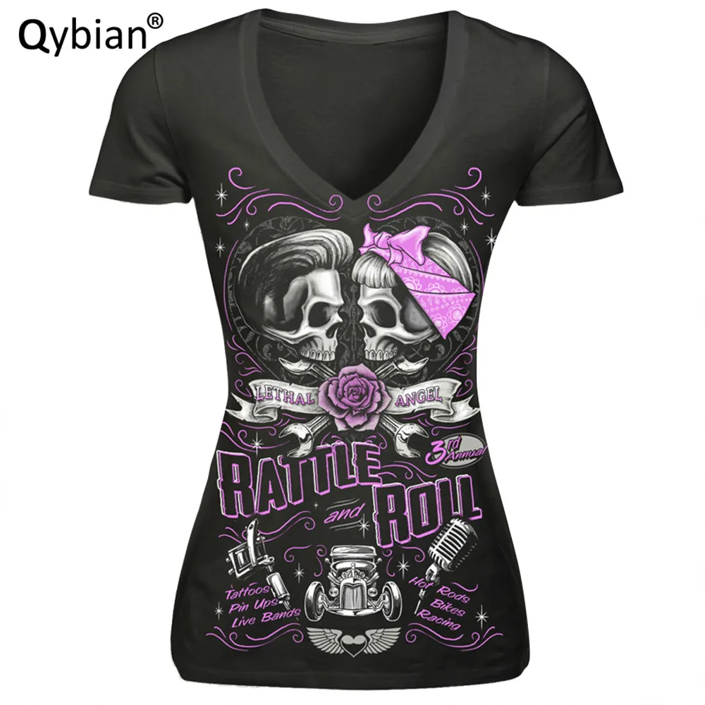 Новые модные женские туфли футболки розы череп голова с короткими рукавами и