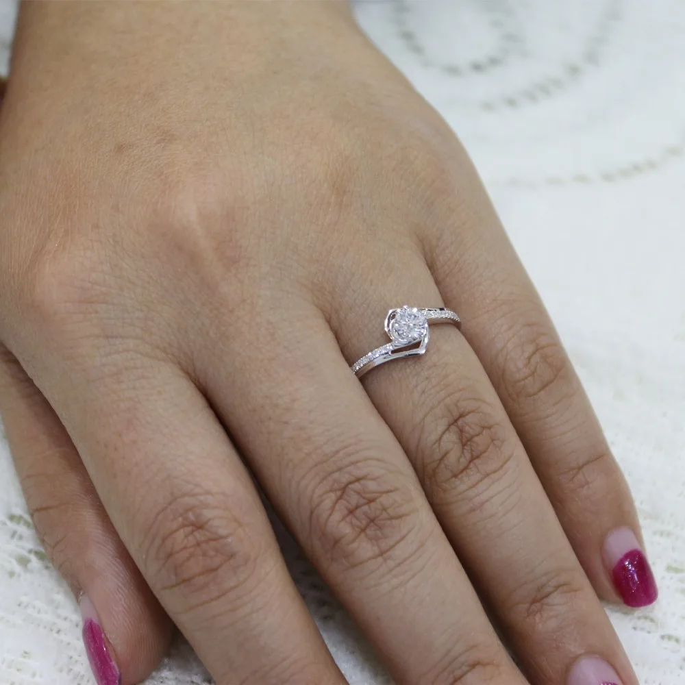 Lasamero 0.305ct de/SI круглая огранка любовь Современная природных алмазов кольцо для Для женщин 18 К белого золота сертифицированы Обручение обручальное кольцо