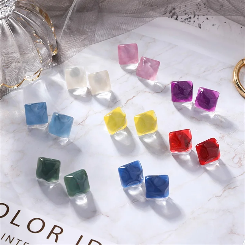 2019 Korean water ripple square geometric resin stud earrings candy color irregular acrylic for women summer jewelry | Украшения и