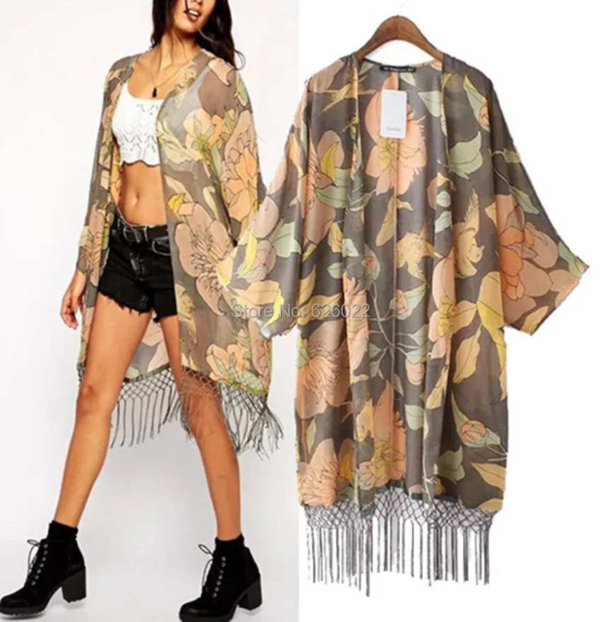 Новинка 2015 Женский Ретро этнический кардиган с длинными кисточками и цветочным