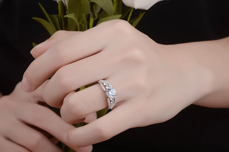 Женский Кубический Цирконий 925 Серебряное кольцо Diy Круглый Кристалл объемный