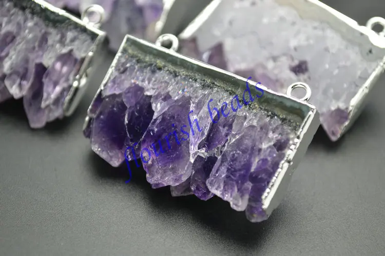 High Quality Natural Druzy Amethyst Square Slice Two Loops Pendants Fashion Jewelry Supplies | Украшения и аксессуары