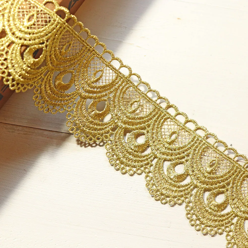 Лента для отделки ткани из винтажного золотого кружева шириной 5,5 см на 1 ярд для шитья одежды, аксессуаров для шитья, аппликаций и ремесла на свадьбу.