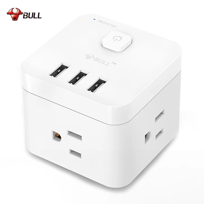 Умный сетевой фильтр BULL беспроводной с плоской вилкой 3 USB порта для рабочего