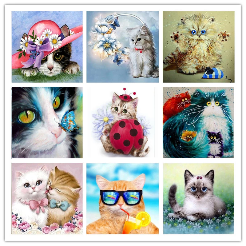 Diamond-Painting Cat Diamond Embroidery Animal Cross Stitch American Style Home Decor Resin Art | Дом и сад