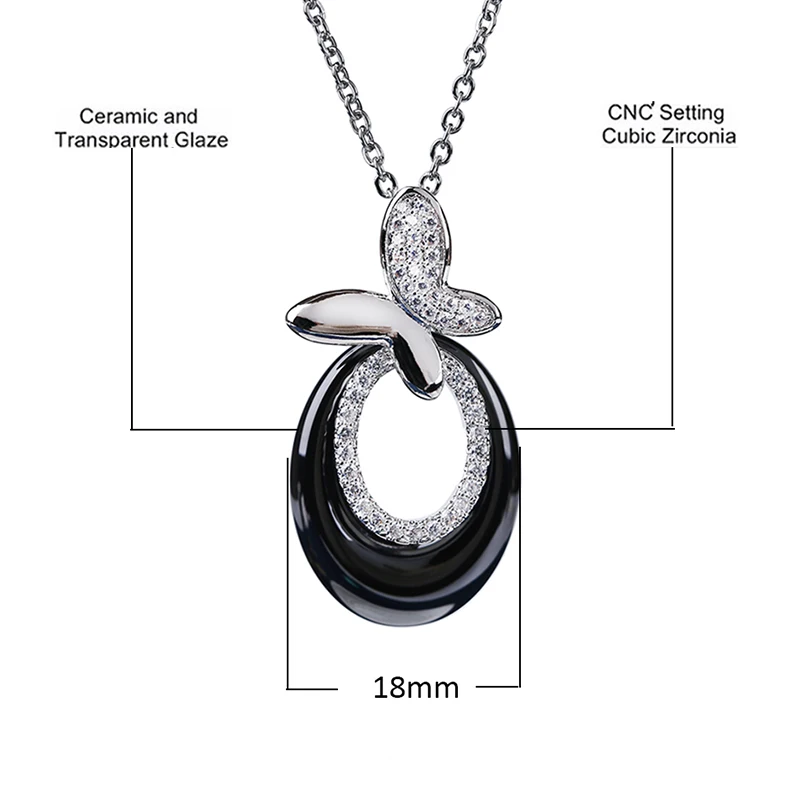 Black White Necklaces &amp Pendant Ceramic Crystal Necklace Transparent Glaze Silver Chain Butterfly Wedding Jewelry Gift | Украшения и