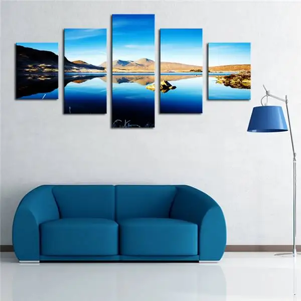 Картина на холсте с изображением гор голубого неба озера 5 панелей|canvas painting|wall