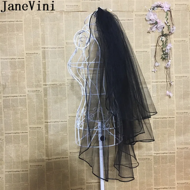 Кружевная вуаль JaneVini черная с гребнем двумя слоями лент | Свадьбы и торжества