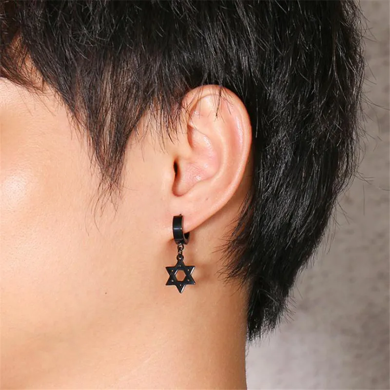 Hot Titanium steel black Hexagonal star earrings for Men high polished fashion jewelry boyfriend gift | Украшения и аксессуары