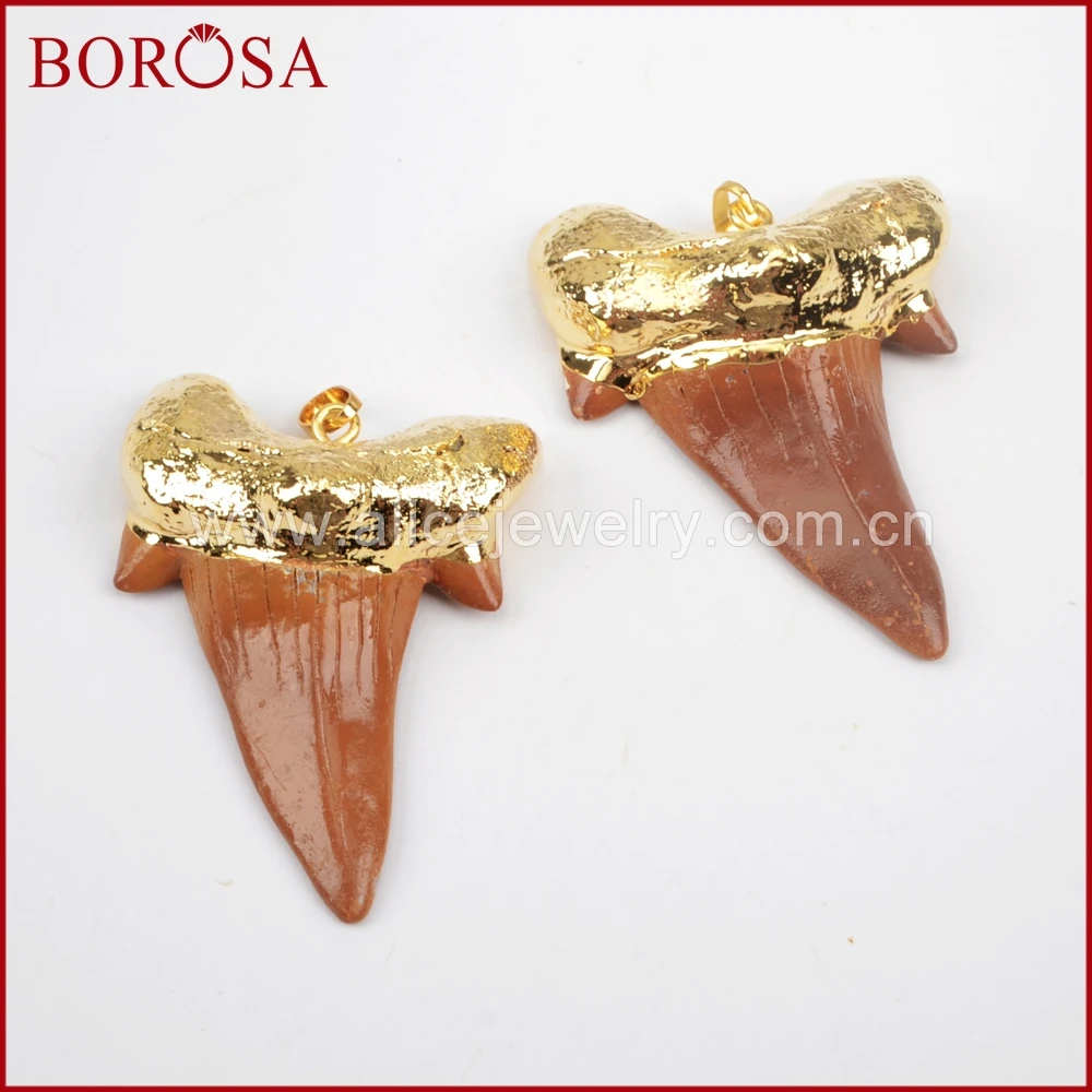 BOROSA распродажа 10 шт. зубы акулы золотой цвет коричневый Смола друзы Кулон Бусы из