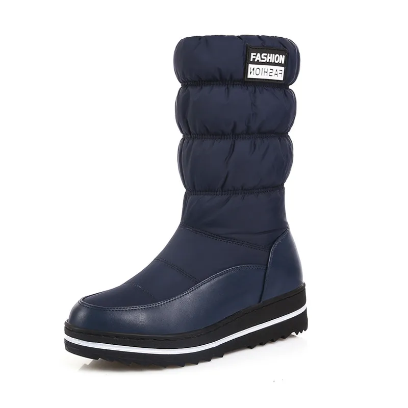 

MVVJKE 2017 Women Winter Snow Boots Female Warm Cotton Down Shoes Waterproof Fur Platform Mid Calf Boots Black Plus Size 34-44