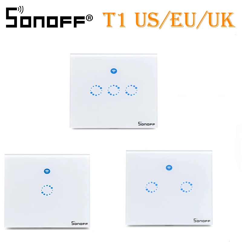 Sonoff T1 США ЕС Великобритания умный Wifi настенный светильник переключатель 1 2 3 сенсорный/WiFi/315 RF/APP пульт дистанционного управления умный дом настенный сенсорный переключатель работает с Alexa