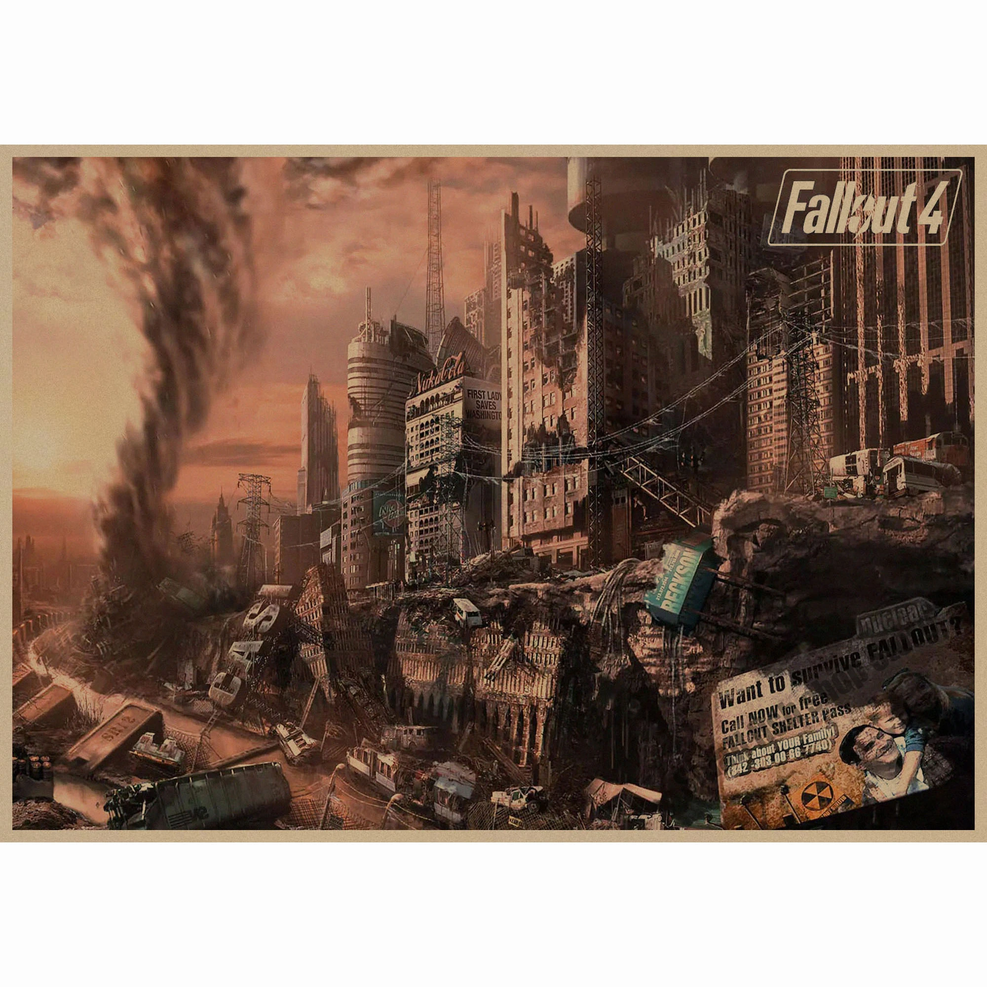 Розовый Fallout 3 4 Игра ретро плакат, крафт-бумага для бара кафе домашний декор живопись Наклейка на стену - Цвет: Розовый