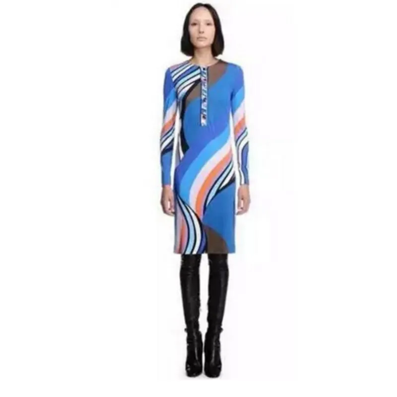 Epucci осень Джерси шелковое платье люксовых брендов Для женщин с длинным рукавом
