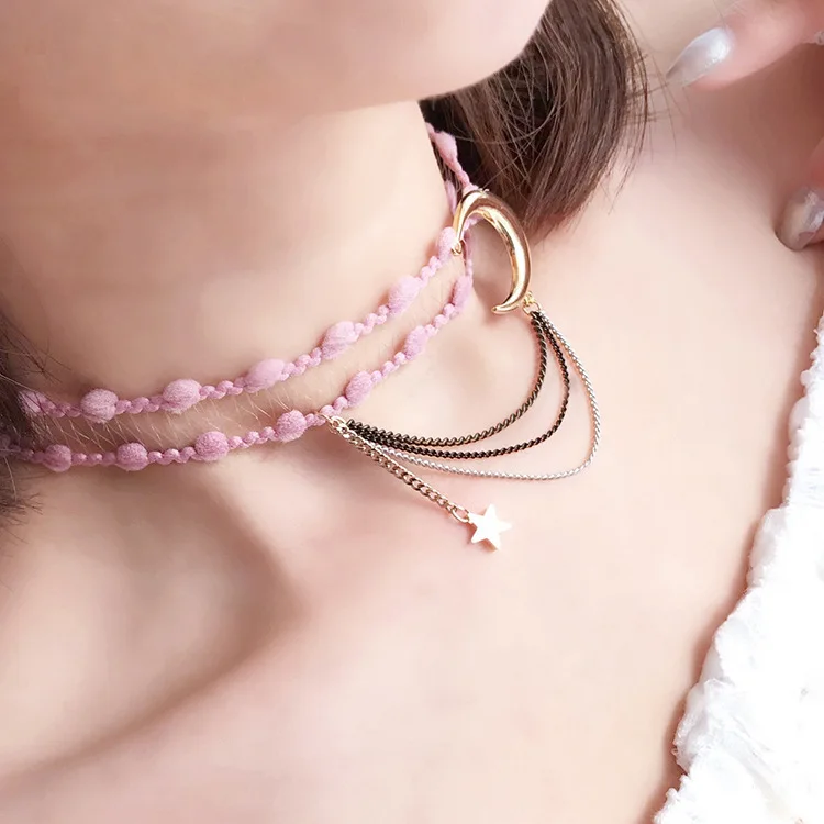 2017 Новый стиль звезды луна подвеска кружева цветок choker ожерелье сладкий и