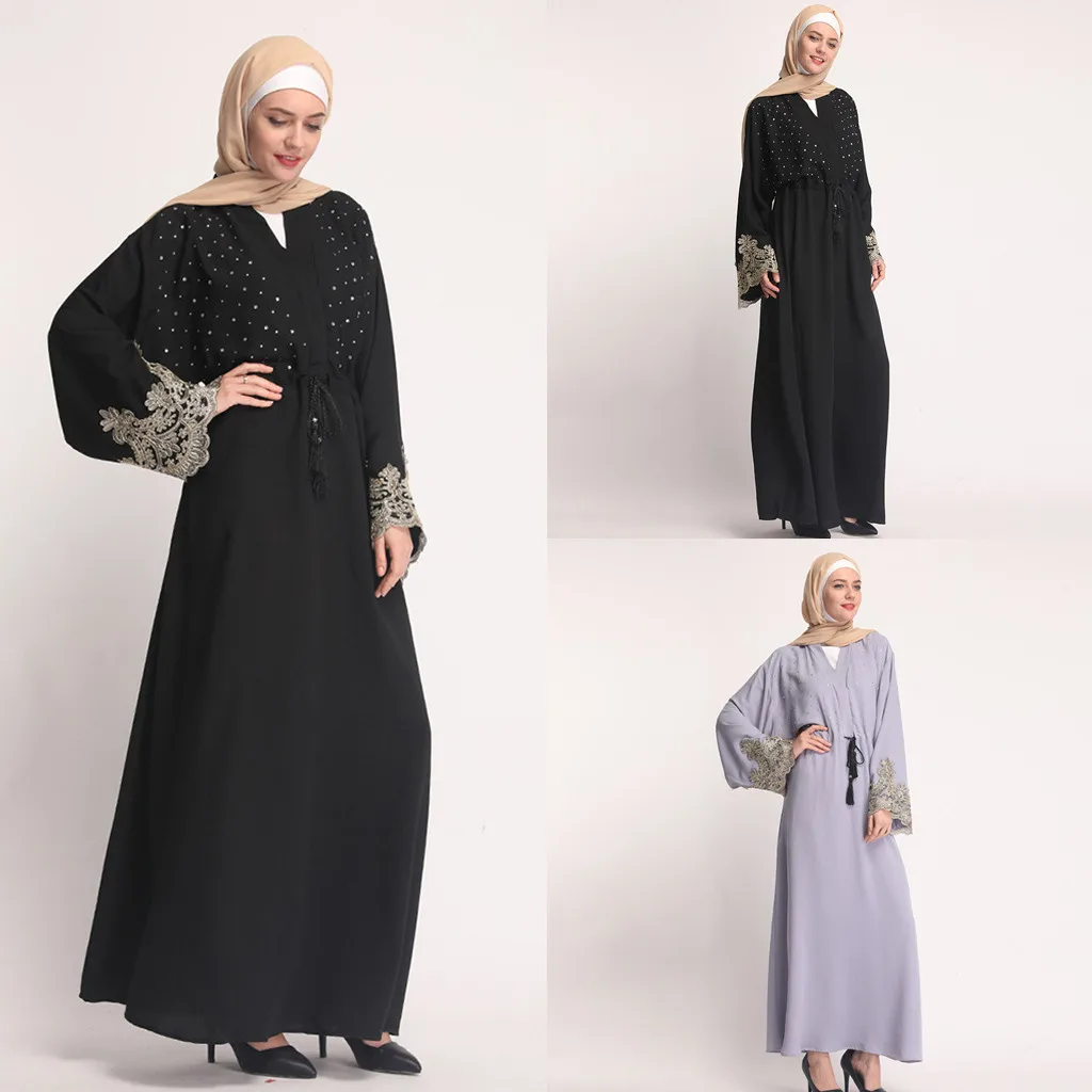 Платье большого размера винтажное черное кружевное платье с вышивкой Abaya Дубаи