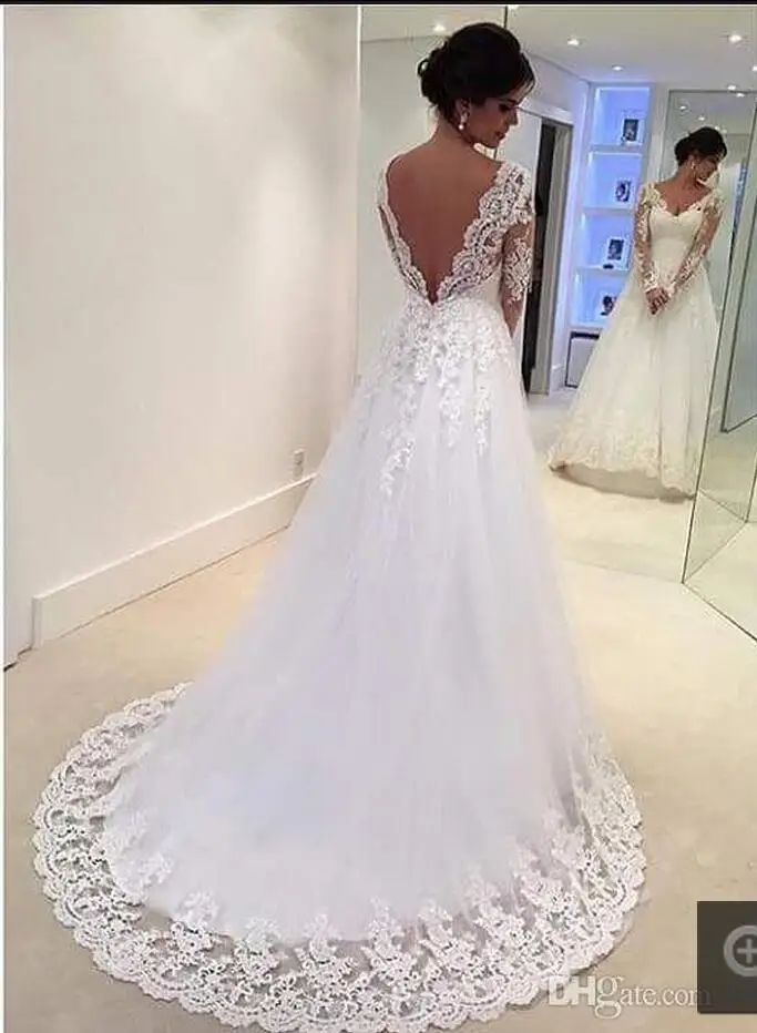 2016 Vestidos De Novia кружевные прозрачные Свадебные платья с v образным вырезом открытой