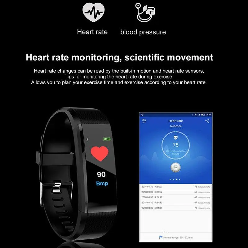 115plus Bluetooth Смарт браслет спортивный водонепроницаемый с пульсометром