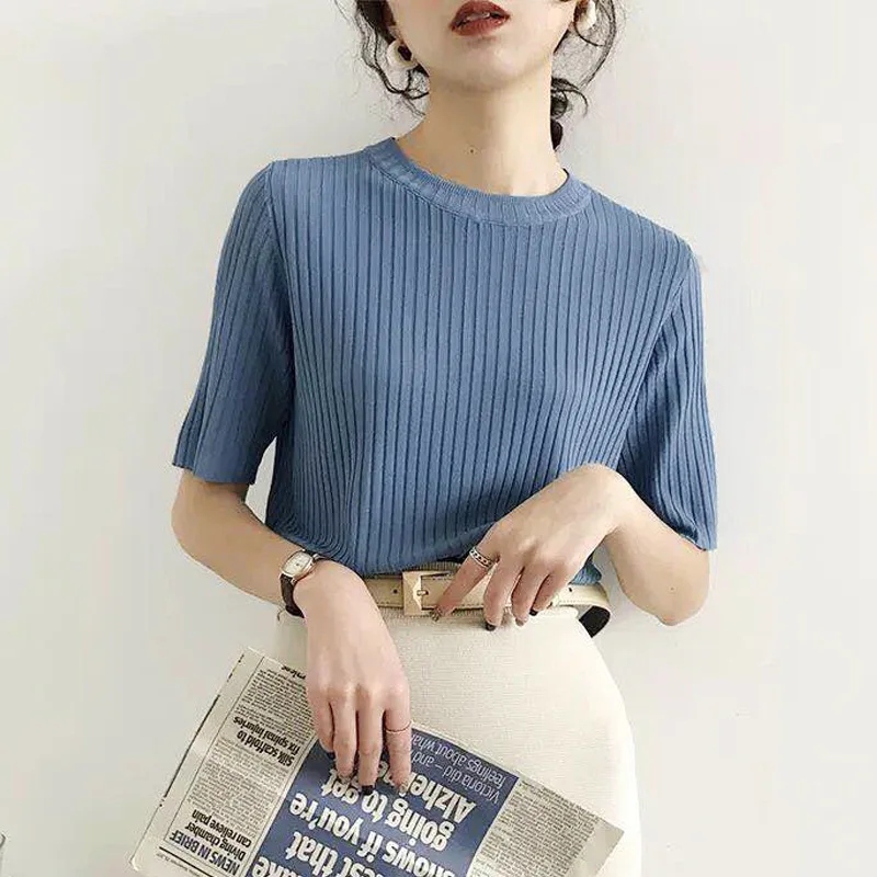 

Women Knit Shirt Summer T-shirts Fashion Women Slim Shirts