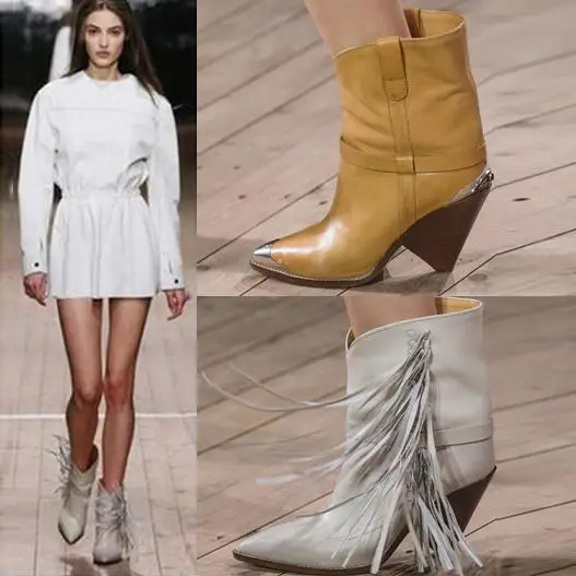 Модные ботинки в байкерском стиле Цвет черный белый желтый обувь для подиума на