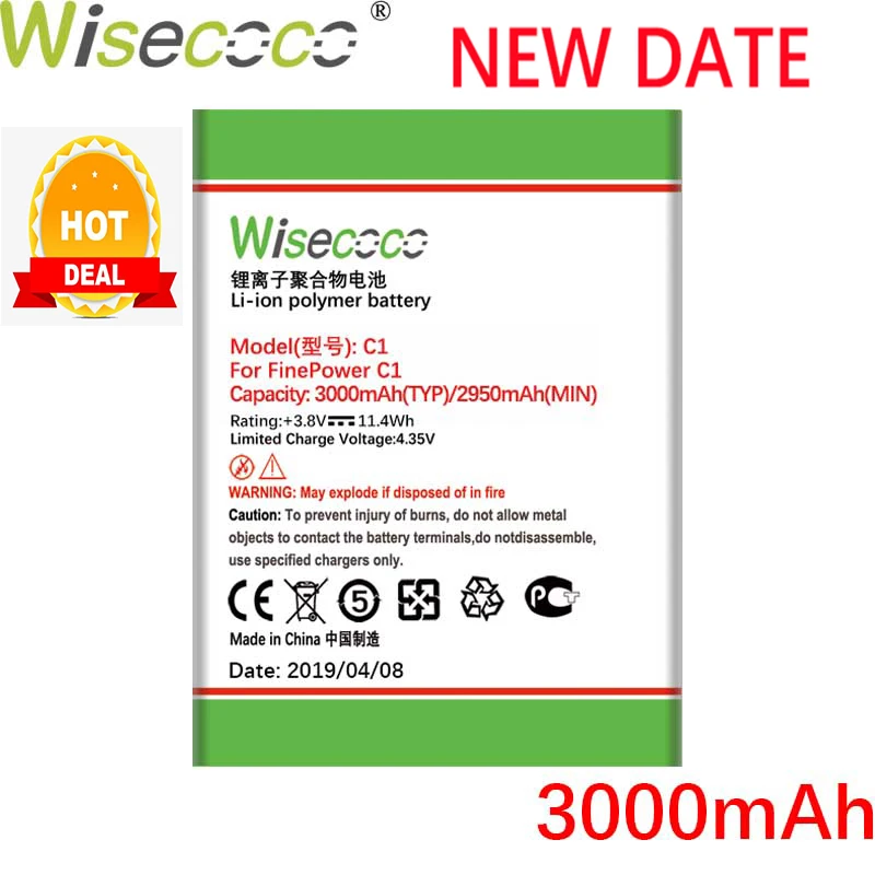 Wisecoco FinePower C1 3000 мАч 3,7 в батарея для FinePower C1 C 1 Запасная батарея мобильного телефона+ номер отслеживания