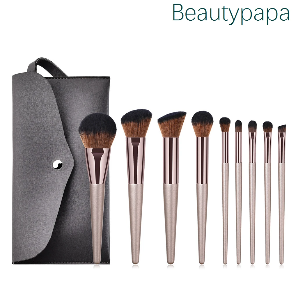 makeup brushes set BeautyPaPa 9 шт кофейных профессиональных кистей для макияжа набор включает в себя кожаный мешок+ тени для век консилер кисти-Макияж инструмент - Handle Color: makeup brushes set