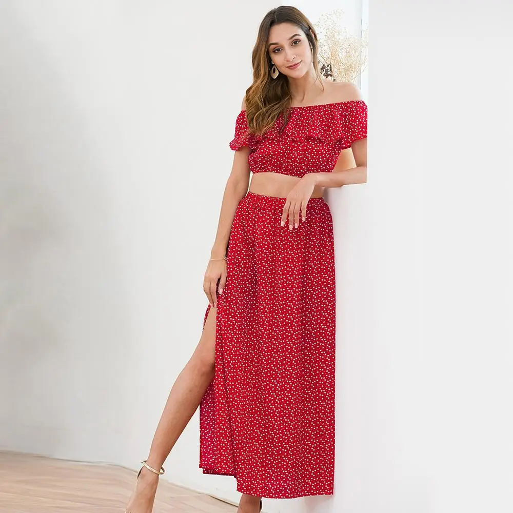 Женское летнее платье с вырезом лодочкой гофрированные Цветочные Сплит красные