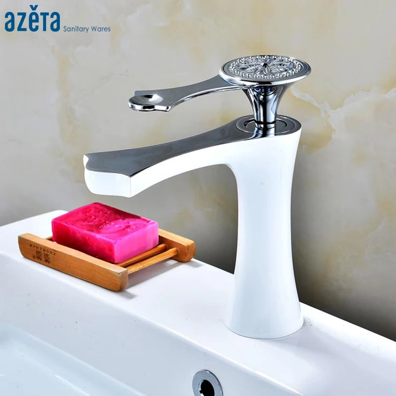 

Azeta белый кран для ванной комнаты, кран для раковины с одной ручкой, водопроводный кран для ванной комнаты, кран для умывальника, смеситель AT6306CW