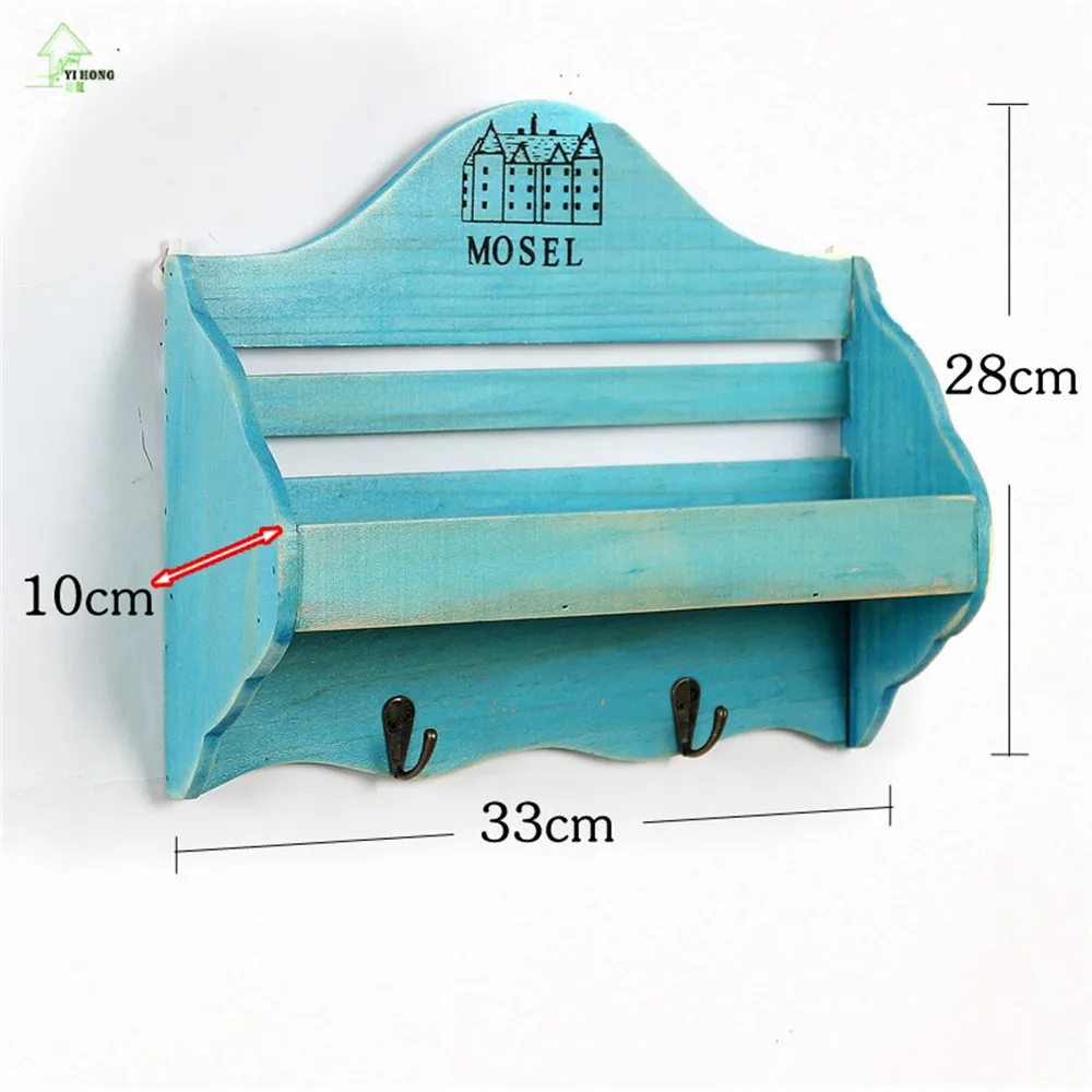 Ретро деревянная настенная полка органайзер крючки для ключей орнамент витрина