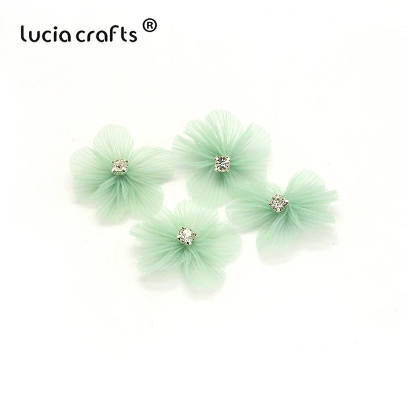Lucia crafts 12 шт. 50 мм Снежинка пряжа цветок со стразами бантики головные уборы DIY