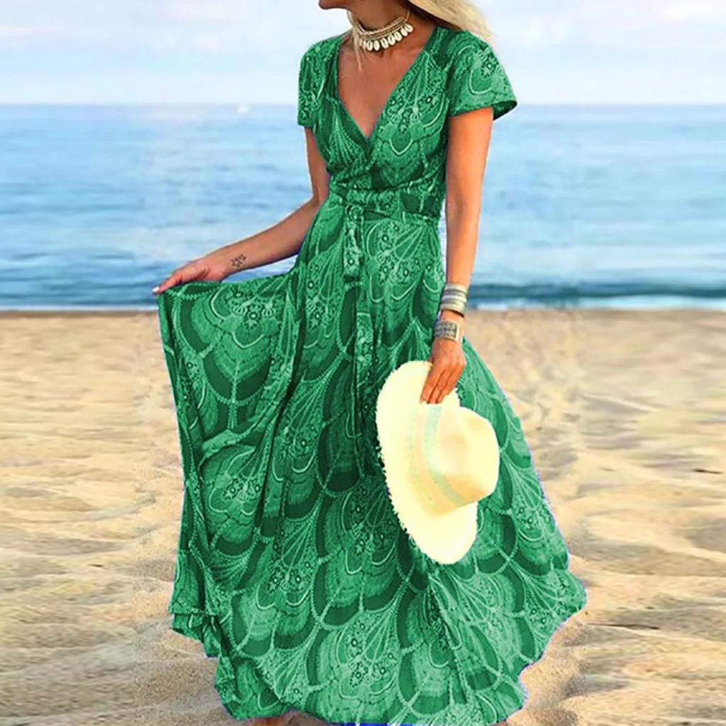 JAYCOSIN летнее пляжное макси платье женское длинное в стиле бохо с цветочным