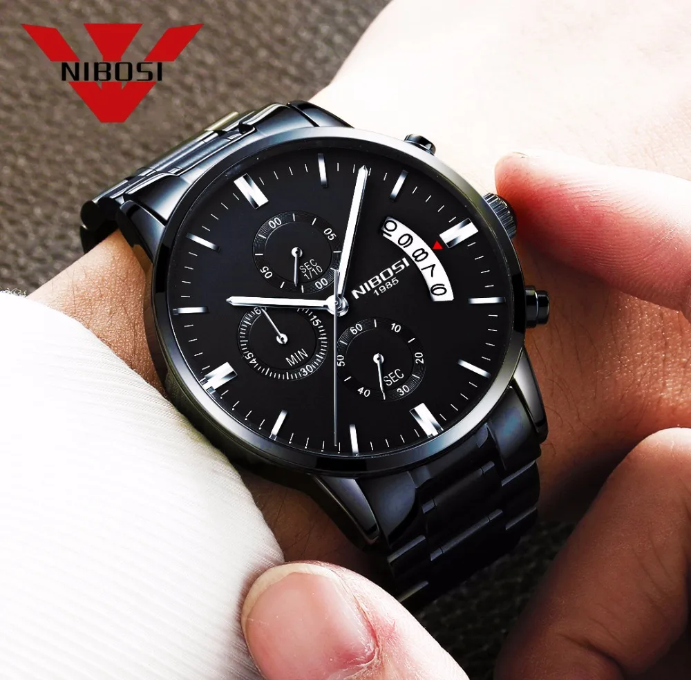 

NIBOSI Black Men's Fashion Casual Dress Watch Men Military Quartz Wristwatches Relogio Masculino Men Watches Luxury Brand Watch