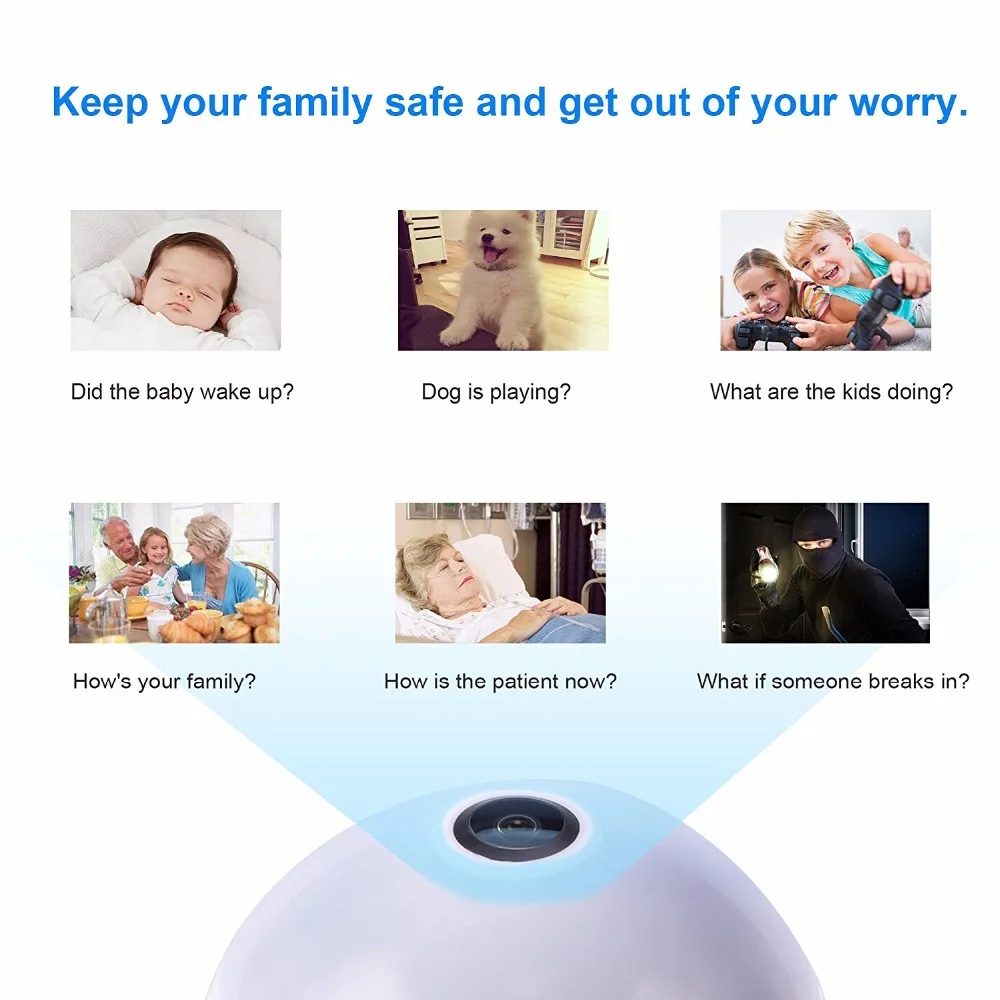 Wifi IP камера 1080P лампа свет 360 градусов Wi Fi рыбий глаз CCTV 2.0MP Домашняя безопасность