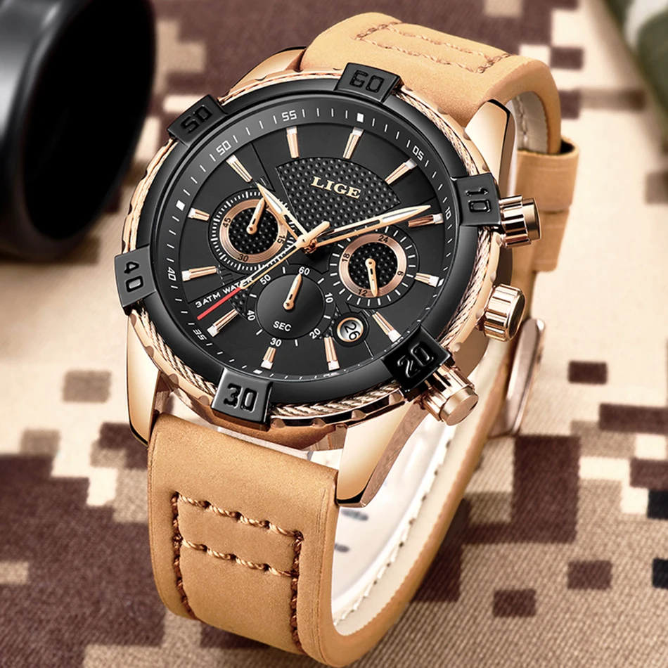 Horloges Mannen LIGE мужские модные повседневные водонепроницаемые кварцевые часы с кожаным ремешком, мужские часы от ведущего бренда, роскошные спортивные часы с хронографом
