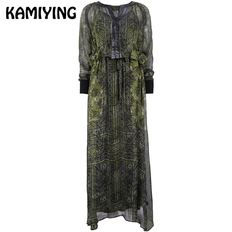 KAMIYING/платье из натуральной кожи 100% натуральный шелк овчина ретро принт тонкие