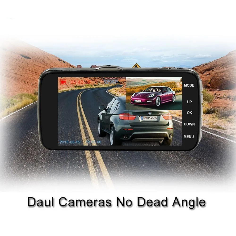 4 дюймовый IPS экран ADAS Dash Cam Full HD 1926P Автомобильная DVR камера с двумя объективами