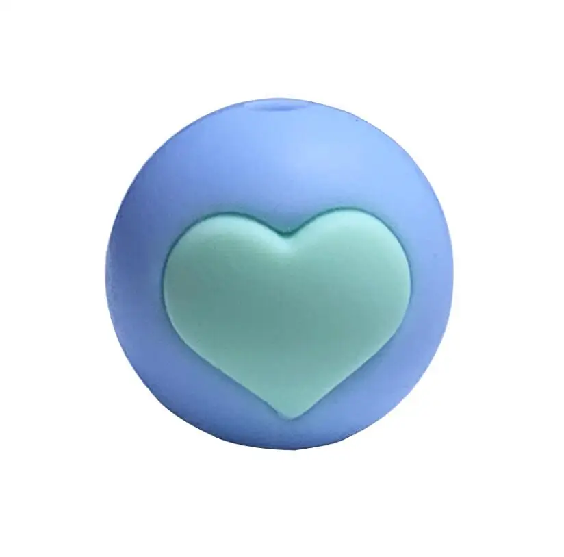 pale blue n mint 5 шт. Силиконовые Круглые бусины в форме сердца-Силиконовые Прорезыватели для прорезывания зубов для DIY ожерелья-BPA Бесплатный Детский прорезыватель BPA безопасный DIY шарик - Цвет: pale blue n mint