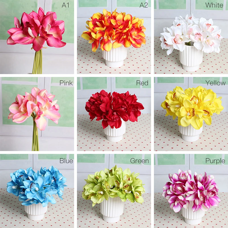 6 головок Cymbidium Короткие съемные украшения искусственные цветы, орхидеи DIY Свадебные невесты ручной цветы домашний декор