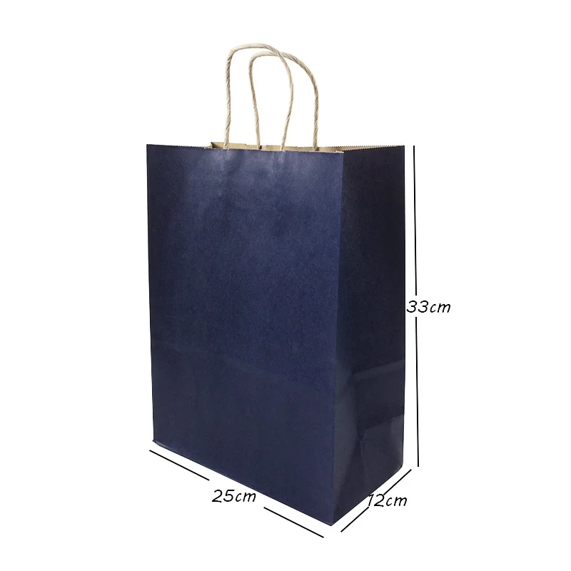 33X25X12 10 шт./партия, 4 размера, глубокий крафт-бумага синего цвета, сумка с ручкой, перерабатываемая сумка, модная Тканевая обувь, подарочные бумажные пакеты - Цвет: 33X25X12