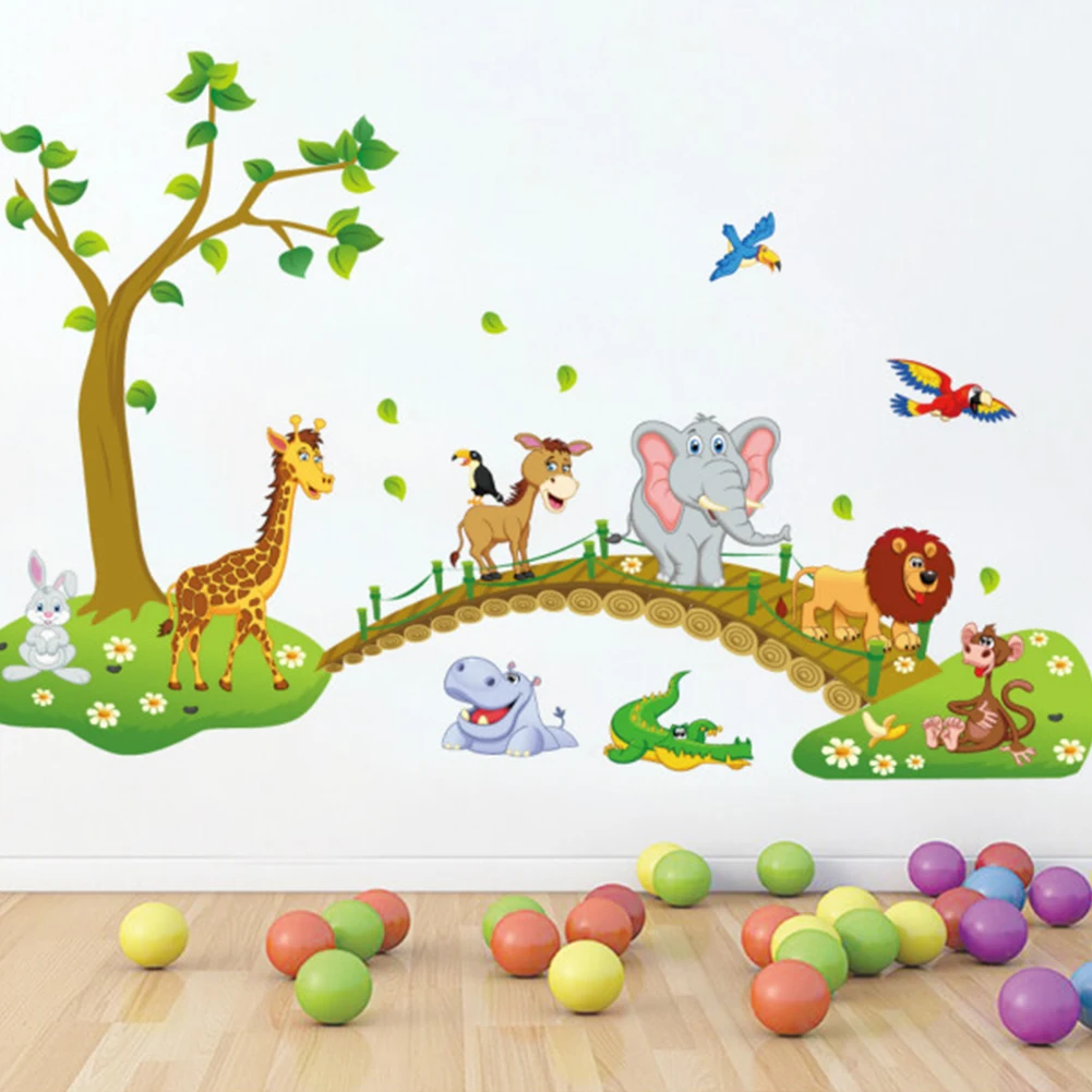 3D милые Мультяшные животные цветок наклейки на стену Плакат Наклейка Woopower ТВ фон