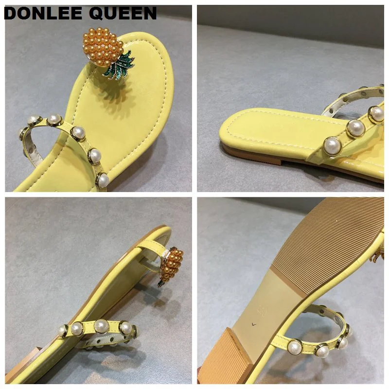 2019 летние модные шлепанцы с жемчугом женские Вьетнамки тканые повседневные