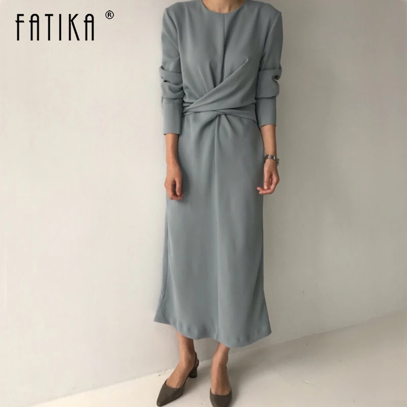 Fatika 2019 элегантные весенние с длинным рукавом свободное платье Для женщин